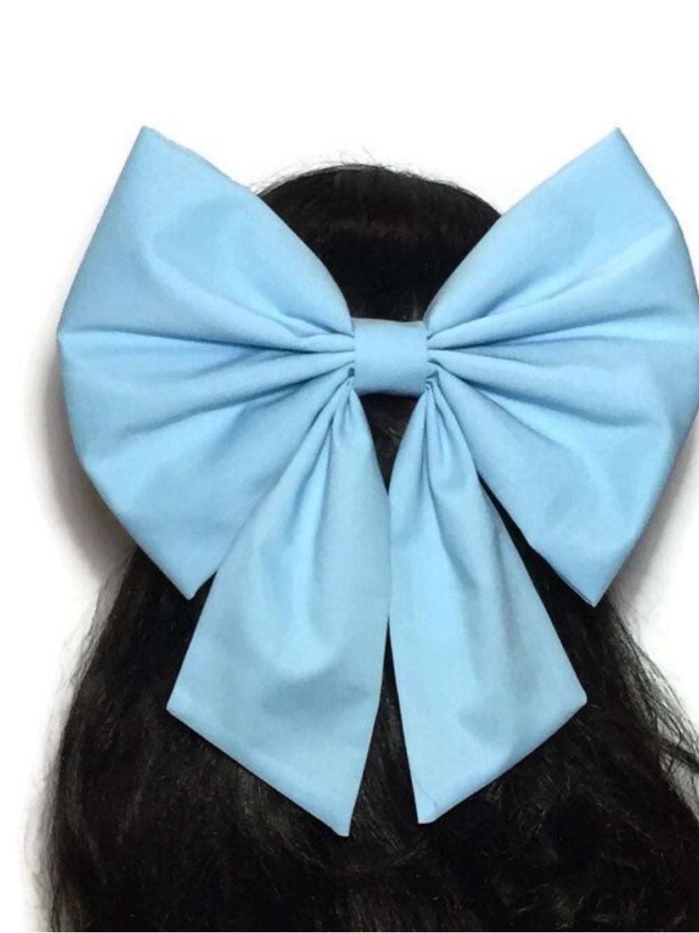 Large Light Blue Big Cotton Hair Bow – 10'' by 8''